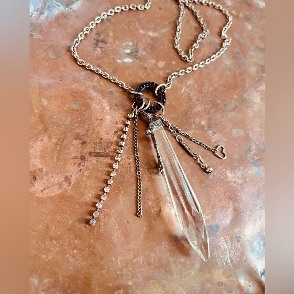 Crystal layered extra long necklace